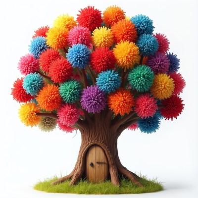 Colorful tree made of pom poms