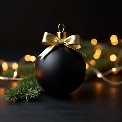 Black ornament with bow for holiday decor