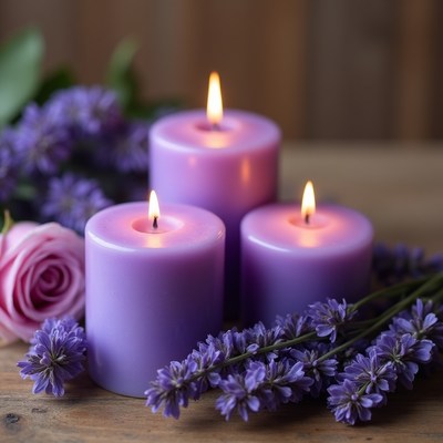 Candles and flowers on a table