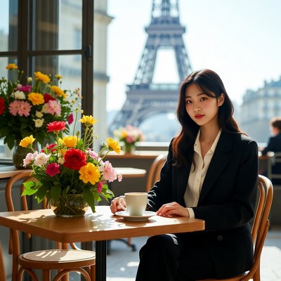 Woman enjoying coffee in paris