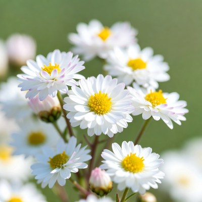 Beautiful white flowers with yellow centers bloom