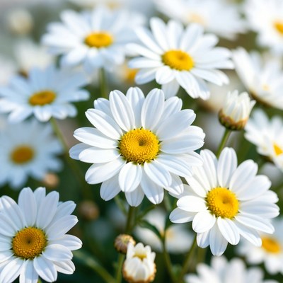 Flowers bloom in bright sunlight in a field