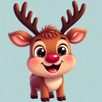 Cute cartoon reindeer character with big eyes