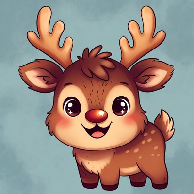 Cute cartoon deer with antlers smiling