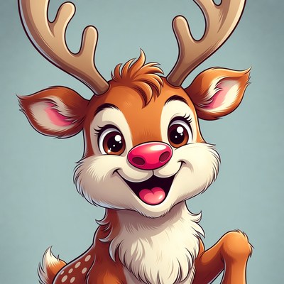 Cute cartoon deer with antlers and smile