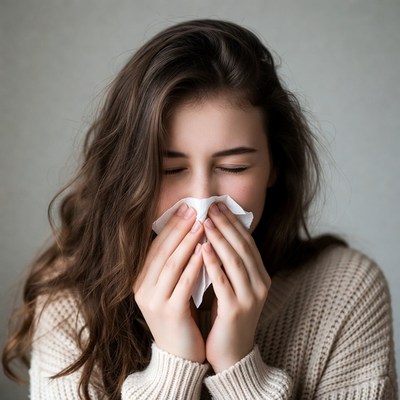 Young woman with tissue in hand