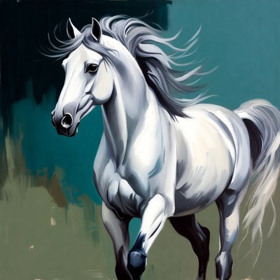 White horse running in open field