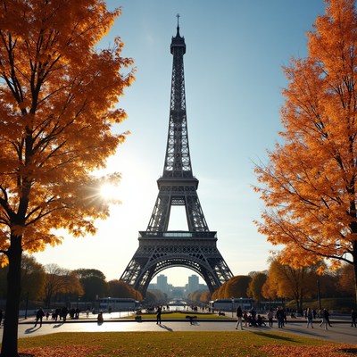 Eiffel tower viewed in autumn light