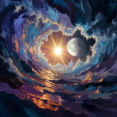 Light and moon in colors of clouds