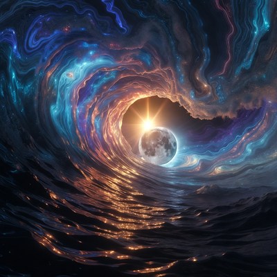 Cosmic wave with earth and sun