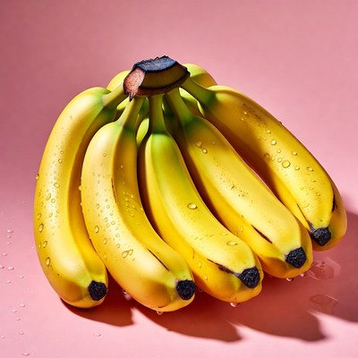 Fresh bananas on pink background