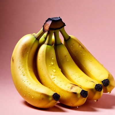 Fresh bananas on a pink background