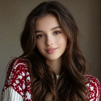 Young woman with long hair in knitwear