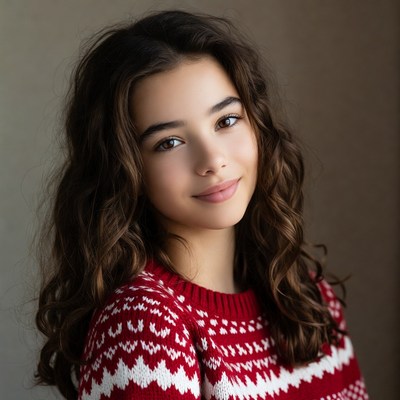 Smiling girl in red sweater