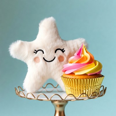 Cute star plush and colorful cupcake