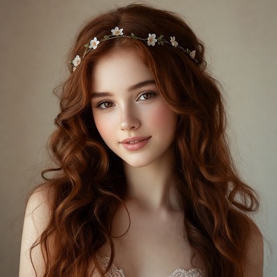 Young woman with flower crown indoors
