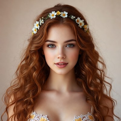 Young woman with flower crown indoors