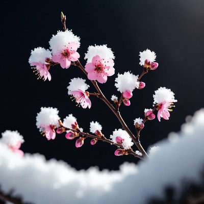 Blossoms with snow in winter