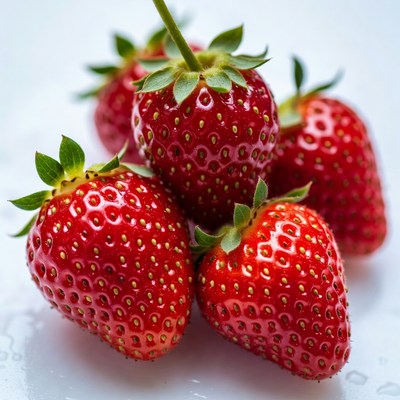 Fresh strawberries arranged on white surface