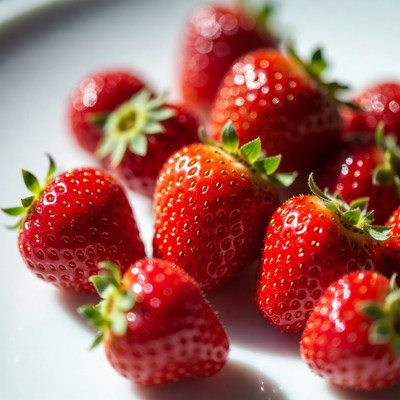 Fresh strawberries on a white plate