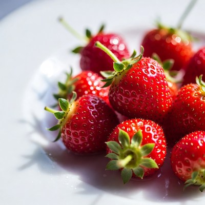 Fresh strawberries on a white plate