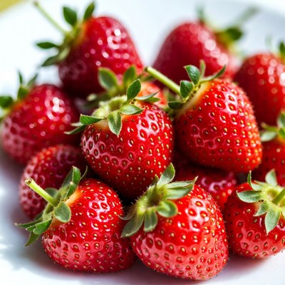 Fresh strawberries on a white plate