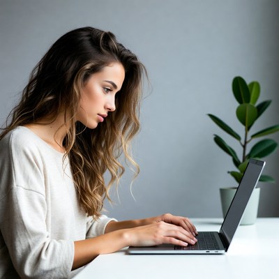 Woman working on laptop indoors
