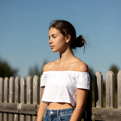 Woman by wooden fence in daylight