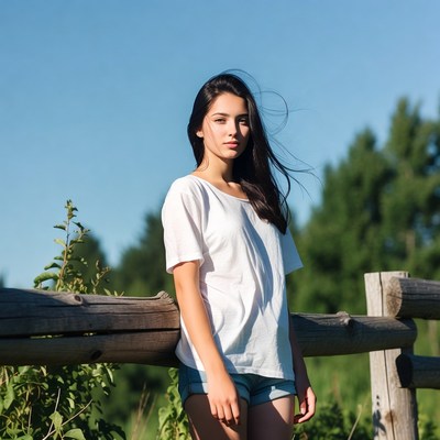Young woman standing by fence