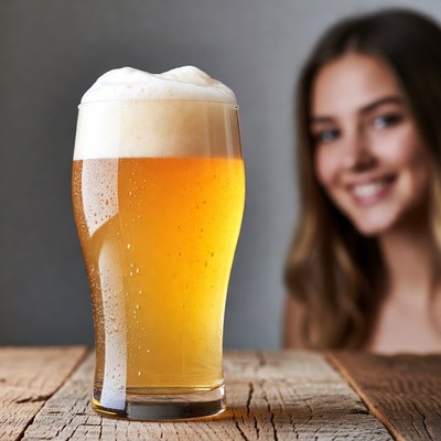 Woman enjoying a cold beer