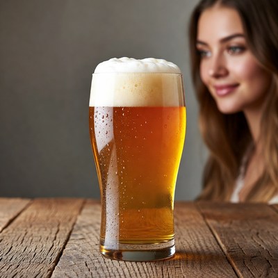 Woman enjoying a cold beer