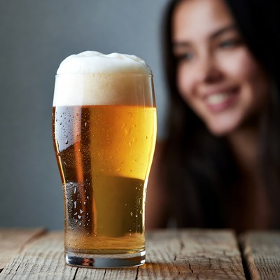 Enjoying beer at a bar in the evening