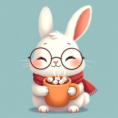 Cute rabbit with hot drink
