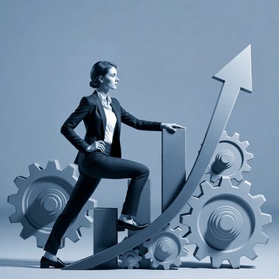 Businesswoman climbing toward growth