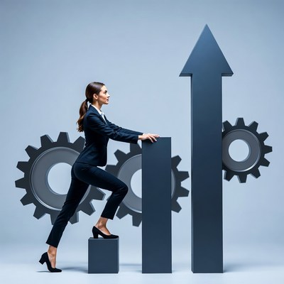 Businesswoman climbing growth chart