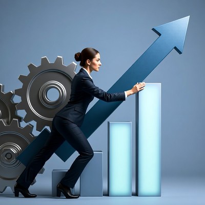 Business growth with gears and charts
