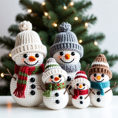 Cute snowmen with knitted hats