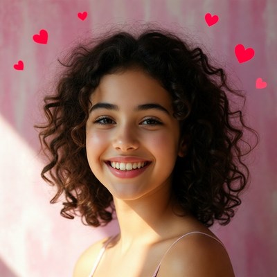 Smiling girl with hearts background