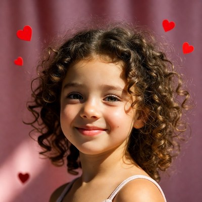Young girl with curly hair smiling