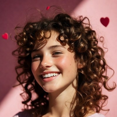 Smiling girl with curly hair