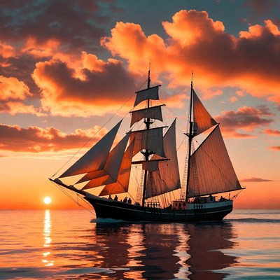 Sailing at sunset on calm waters