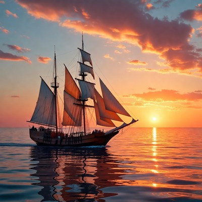 Sunset sailing on calm waters