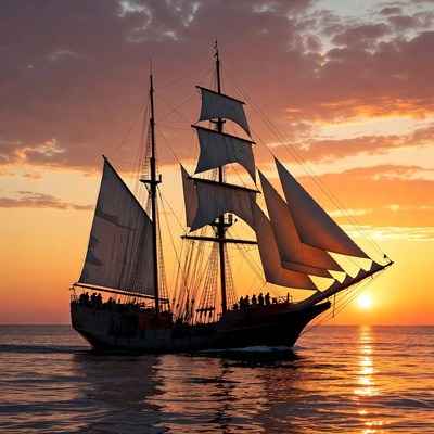 Sailing into the sunset over the ocean