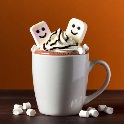 Hot chocolate with marshmallows on table