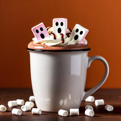 Cup with ghost marshmallows and hot chocolate