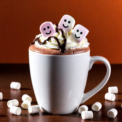 Hot chocolate with marshmallows in cup