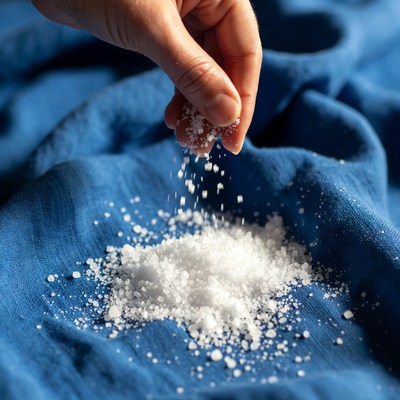 Hand sprinkling salt on fabric