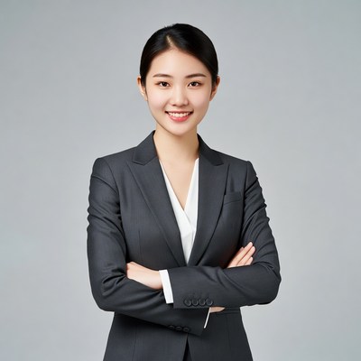Confident businesswoman in gray suit