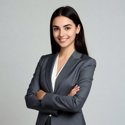 Young woman in business suit smiling