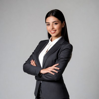 Businesswoman in formal attire with arms crossed
